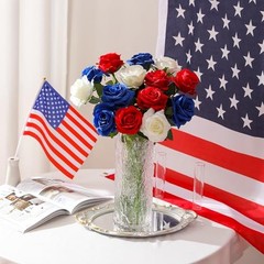 12PCS Artificial Silk Flowers Realistic Roses 12Pcs Flowers Red, White, Blue