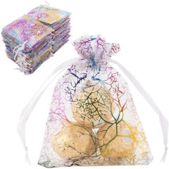 100Pcs Drawstring Organza Bag 3.54X4.7 Inches White Coralline Pattern Jewelry Ca