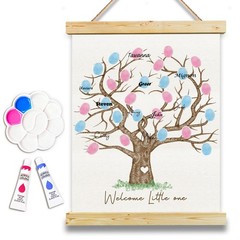 Gender Reveal Fingerprint Tree Canvas Guest Books, Baby Shower Decorations, G…