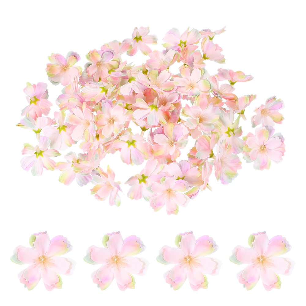 100Pcs Fake Silk Flower Heads, Artificial Cherry Blossom Wedding, White/Pink