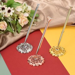 1 Pcs Hollow Round Pen Holder Signing Pen Set Big Crystal Diamond, Rose Gold