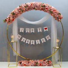 Circle Gold-Plated Shiny Wrought Iron Round Flower Stand Wedding Arch Props Deco
