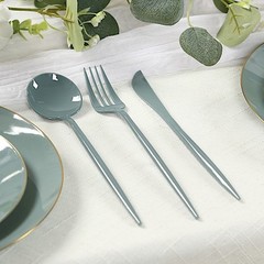 60 DUSTY BLUE Heavy Duty Forks Spoons and Knives Set Party Disposable Tableware