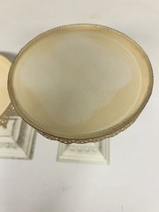 VTG Pair Metal Pedestal Display Stands Cream Lace Edge Wedding Cake Riser 8”