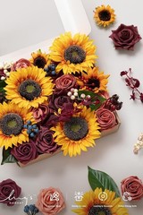 Faux Greenery Stems Foam Roses Silk Sunflower Bouquet