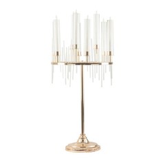 40″ GOLD CLEAR 9 Arm Metal Candelabra Taper CANDLE HOLDER Glass Shades Party