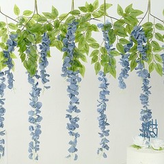 DUSTY BLUE 44″ tall Silk Wisteria Flowers Hanging Vine Bush Wedding