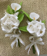 6 Vintage White Corsage Boutonniere Rose Lily Wedding Anniversary Quinceañera