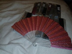 2pk Womens Foldable Plastic/Polyester Hand Fan Party Favors Glittery…