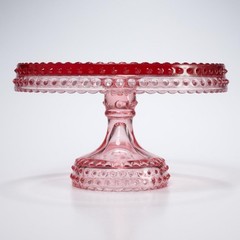 L E Smith Vtg Pink Hobnail Scalloped Pedestal Cake Plate Stand 8.5″dia