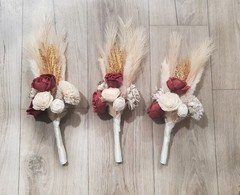 Pampas Grass Bridal Bouquet BOHO Burgundy Sola Wood Tan Cream Ivory Bridesmaid