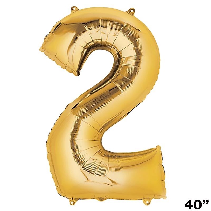 40″ GOLD Number 2 Mylar Foil Balloon 1 pc Party BackDrop Decorations Supply
