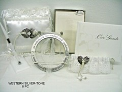 7 PC COUNTRY WESTERN WEDDING SET PILLOW, GUESTBOOK, PEN, CIRCLE RING, GARTERS