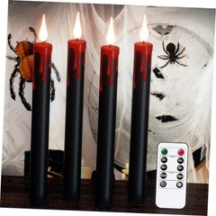 Halloween Black Taper Flameless Candles Battery Operated with Remote 4-Black