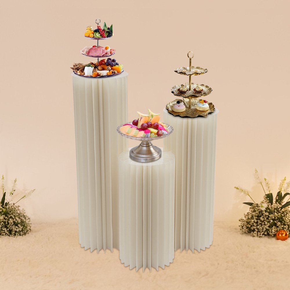 3PCS Cardboard Flower Stands White Round Wedding Backdrop Display Stands Modern