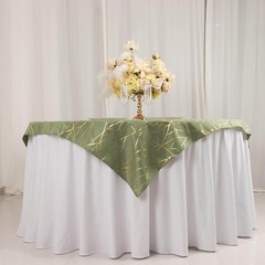 54″x54″ Dusty Green Polyester Square Table Overlay Metallic Geometric Pattern