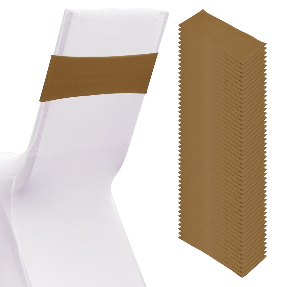 50 Pcs Spandex Chair Sashes Bows with Slider Buckle, Light Coffee