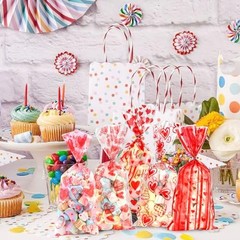 Valentine Treat Bags, 100 Pcs 1 count (Pack of 100) Red-Valentine Style1