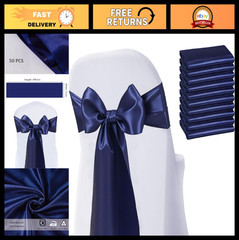50 Pack Satin Chair Sashes Bows – Universal Polyester Ribbons for Weddings, Part