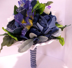 Denim Bridal Bouquet Roses w Spring Flowers & Denim Rose Corsage Country Wedding