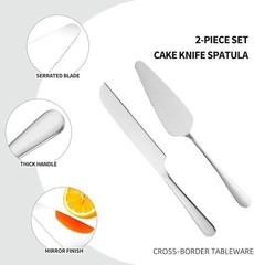 Wedding Cake Knife and Server Set, 2Pcs Stainless Steel Cake Cutting Set, Silver