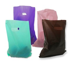 12×15″ 2.5 Mil, 4 Colors Frosted Plastic Merchandise Gift Bags Handles Combo!