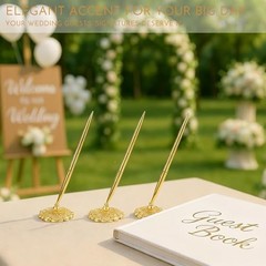 3 PCS Gold Ballpoint Pen with Stand for Wedding – Ornate Gold Plated
