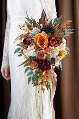 12″ Burnt Orange Cascade Bridal Bouquet – Silk Wedding Flowers