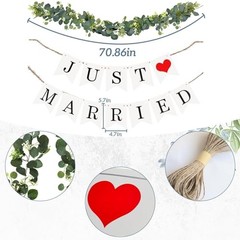 Just Married Car Decorations Kit Wedding Car Decor with Artificial White Roses
