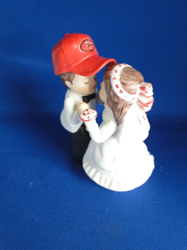 New San Francisco 49ers Kissing Bride & Groom Wedding Cake Top figurine with cap
