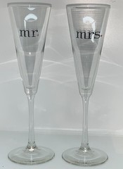 Mr and Mrs Red Heart Toasting Champagne Flutes Minimalist 4 oz. 9.75 inch