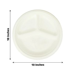 50 Round 10″ WHITE 3-Compartment Sustainable Bagasse DINNER PLATES Party Events
