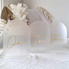 JINMURY Frosted Arch Wedding Table Numbers 1-15 w/Stands, 5″x7″ Acrylic.