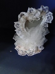 New Elegant Lace Covered Heart Mirror with shimmering flower Wedding CakeTop #83