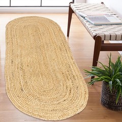 Chardin home Hand Woven Natural Jute Braided Rug – 2×7 Oval | Rustic Boho