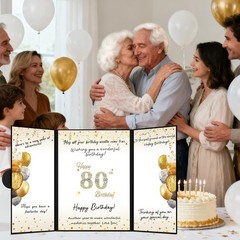 80th Birthday Signature Board Black Gold Guest Book 18×12 Decor