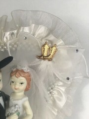 Western Wedding Cake Top, Ivory with Gold Cowboy Boot Charm, Pearl Heart, Cowboy
