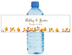 100 Fall Leaves Wedding Anniversary Engagement Party Water Bottle labels Bridal