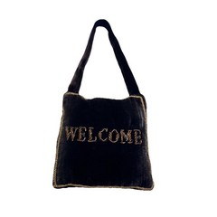 WELCOME/GO AWAY Honeymoon/Wedding gift Velvet, gold thread, bells-hangs on door