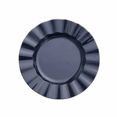 10 NAVY BLUE 9″ Round PLASTIC Salad Dinner PLATES Gold Wavy Rim Wedding Party