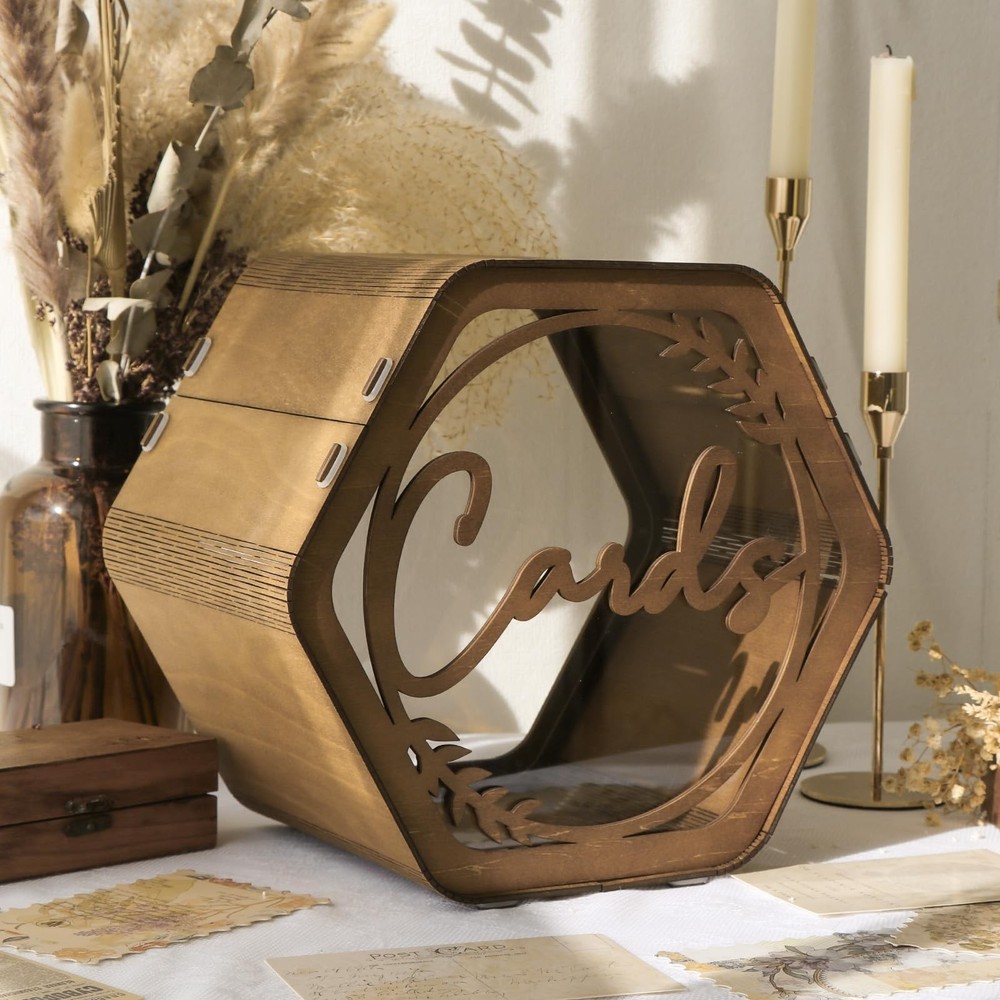 OurWarm Wedding Card Box for Party, Hexagon Brown Boxes