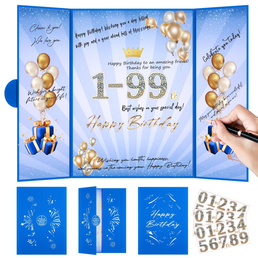 Blue 1st-99th Happy Birthday Party Decorations 18″x12″ Birthday Guest Book fo…