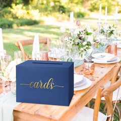 Navy Blue Wedding Card Box Holder Gold Foil For Reception Graduation Voting
