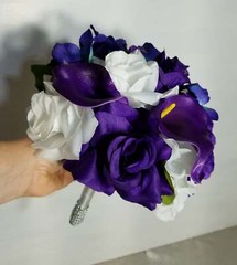 Purple White Rose Calla Lily Orchid Bridal Wedding Bouquet Accessories