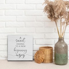 Wedding Wood Box Sign 5×5 Inch, Baby Bridal Shower Decorations, a Sweet Ending
