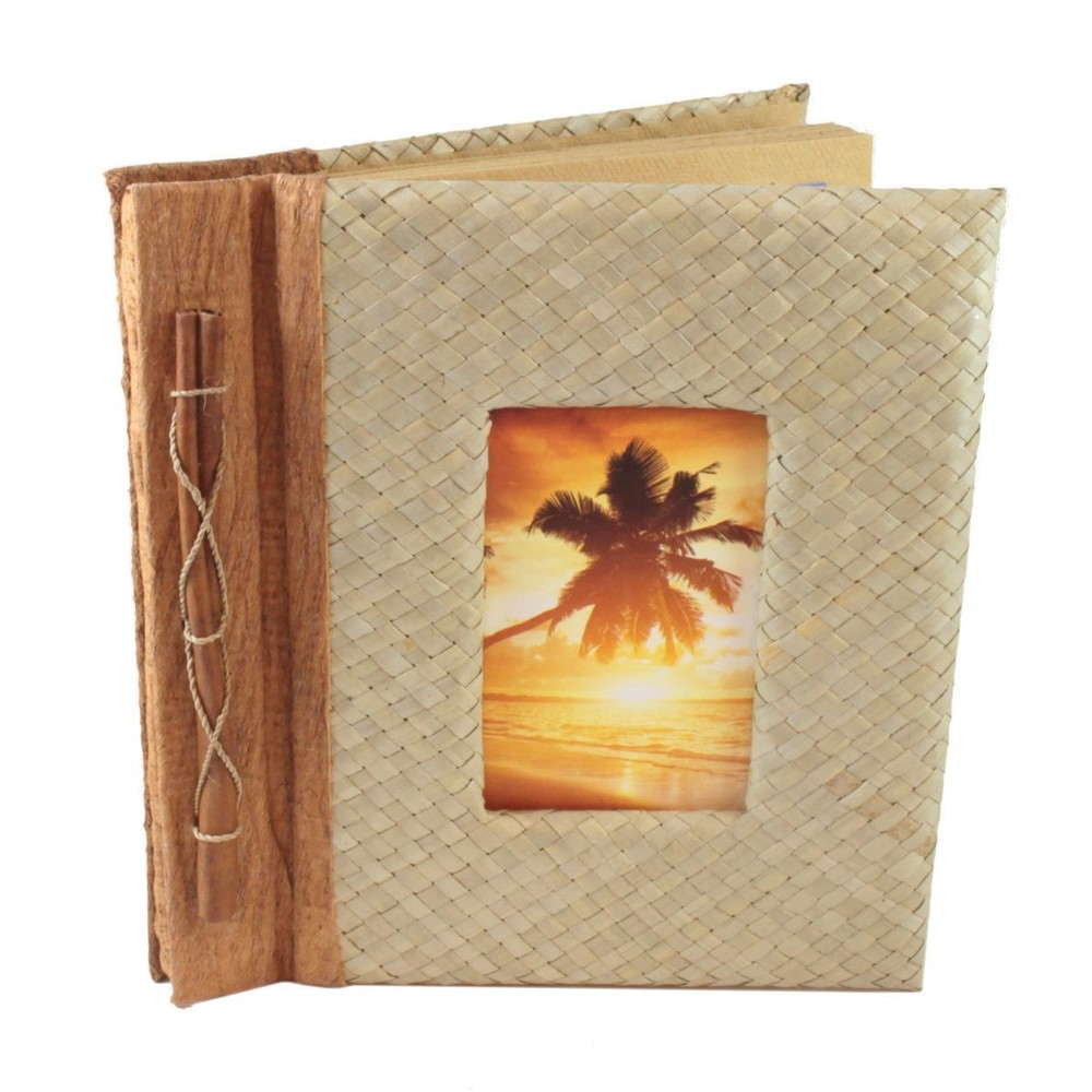 Palm Leaf Photo Album Scrapbook Handcrafted with Cinnamon 9″ x 9.75″ x 1.25