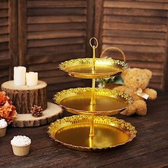 15 in Metallic Gold 3 Tier Plastic Cupcake Stand Round Dessert 15″,