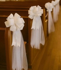 White Wedding Pew Bows/Tulle Tails,Aisle Chair Decorations,Church Ceremony Decor