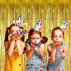 Gold Tinsel Curtain 4 Pack Foil Fringe Backdrop Streamer Photo Booth Wall Decor