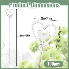 100 Pcs Heart-Shaped Plastic Floral Picks – Clear Card Holders for Floral Arrang